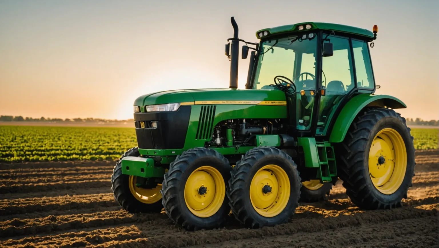 A modern tractor in a field, demonstrating various sizes and types