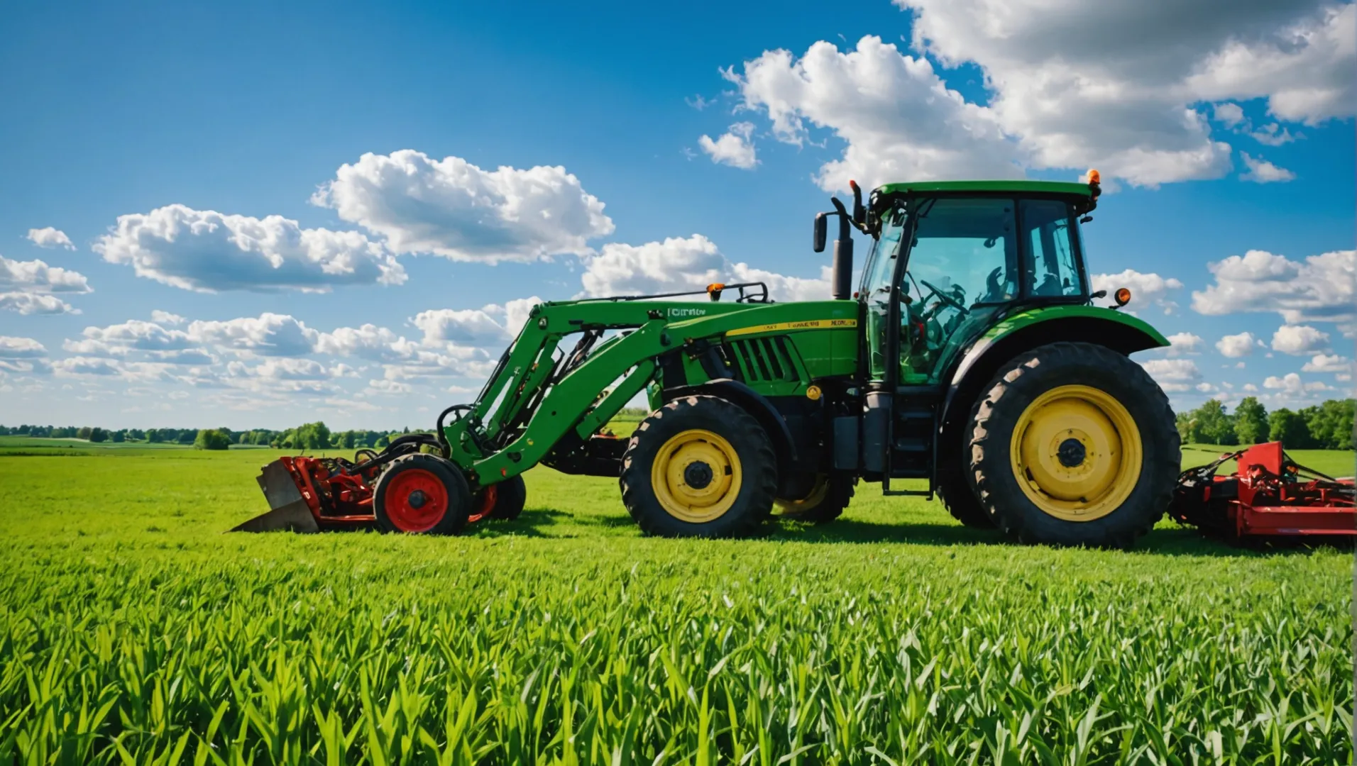 Tractor with multiple attachments including a front end loader and plow