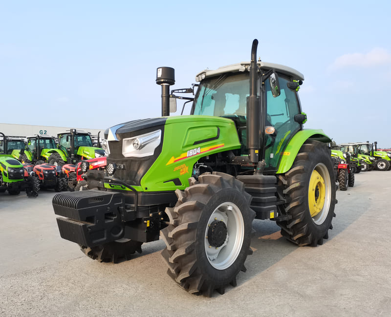 A robust diesel engine farm tractor, designed for agricultural tasks, showcasing its powerful build and essential features.