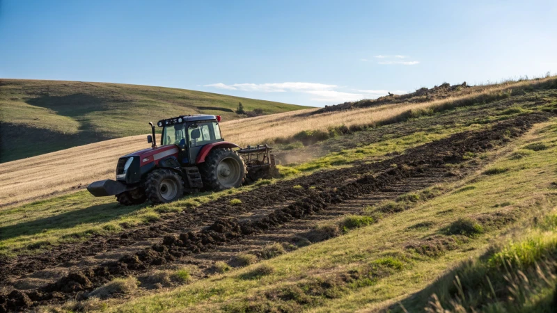 A heavy-duty tractor on uneven agricultural land