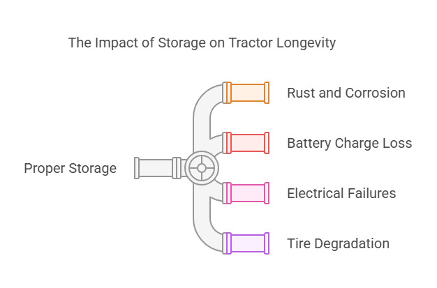 A detailed chart outlining best practices for proper tractor storage to prevent wear and weather damage.
