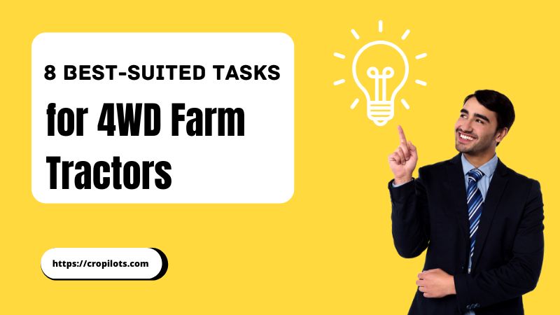 A 4WD farm tractor performing multiple tasks, including plowing, hauling, and lifting, showcasing its versatility in agriculture.