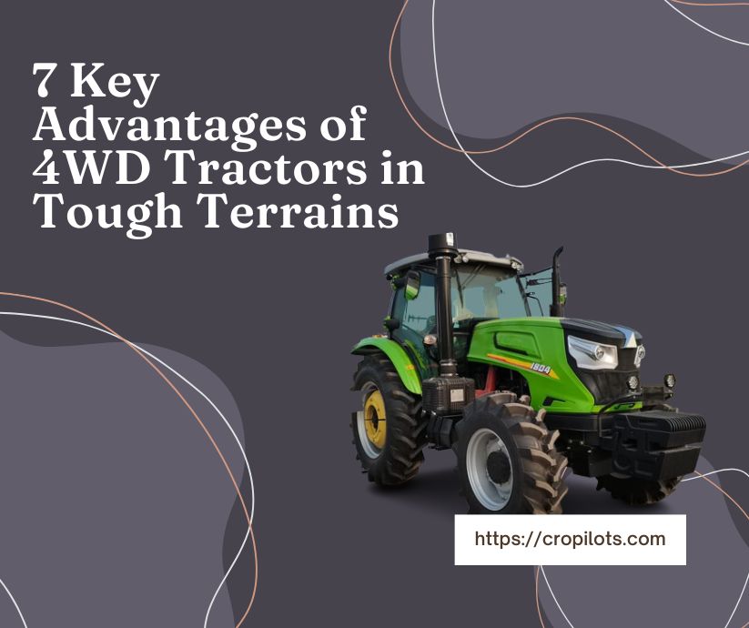 A 4WD tractor working in the field, showcasing its powerful traction and stability on rough terrain.
