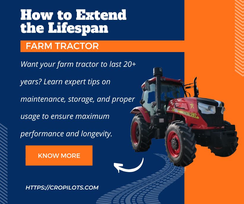 A modern farm tractor parked in a field, equipped with durable tires and attachments for efficient agricultural work.