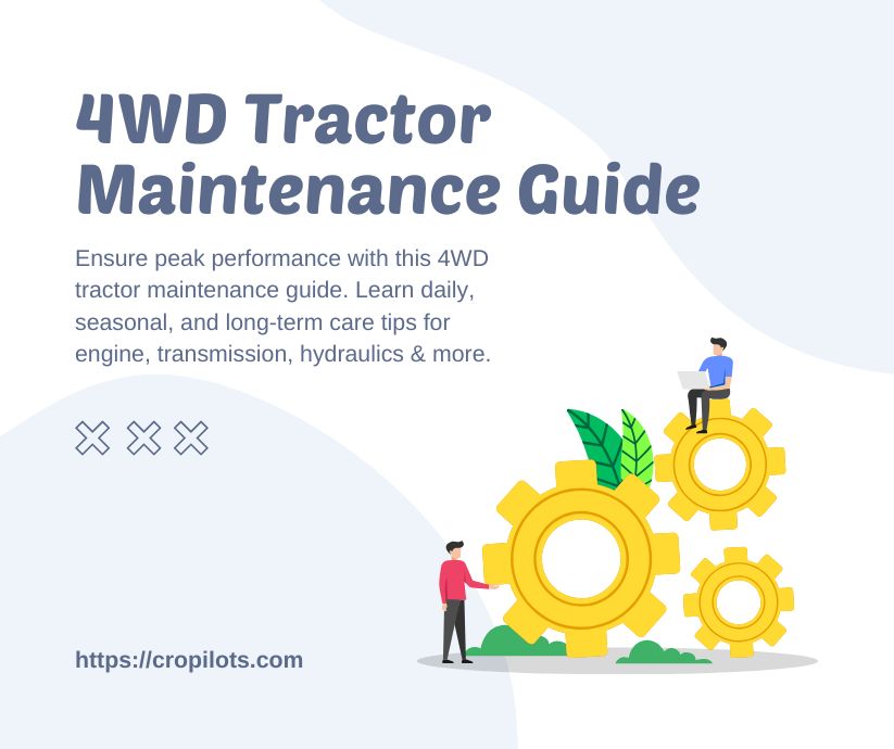 A farmer performing routine maintenance on a farm tractor, checking engine oil and hydraulic systems for optimal performance.