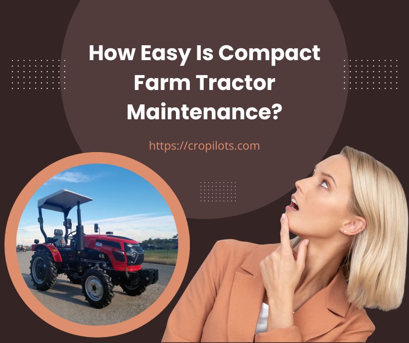 A farmer performing routine maintenance on a compact tractor, checking engine oil, air filters, and hydraulic fluid.