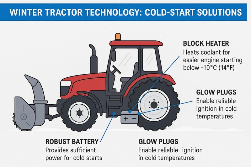 Detailed diagram of winter tractor technology highlighting advanced features for cold weather farming.