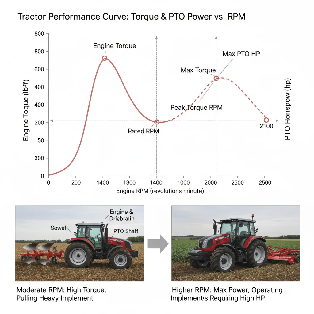 How Do Torque and PTO Power Impact Efficiency? – Farm Tractor Technical Diagram How Do Torque and PTO Power Impact Efficiency?