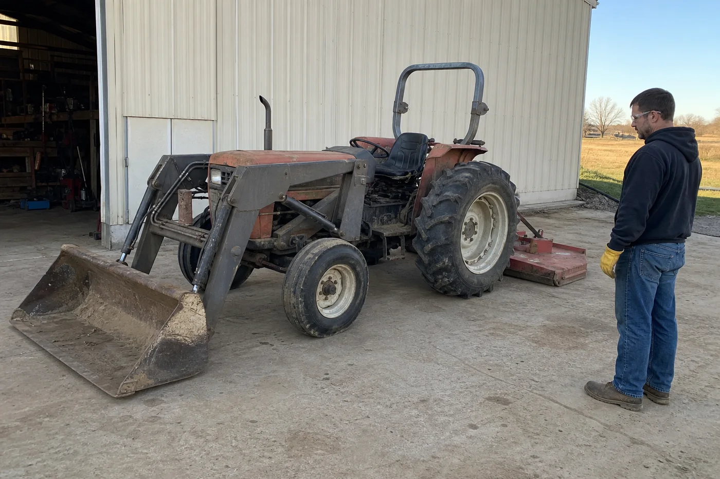 Safe setup before checking a tractor leak