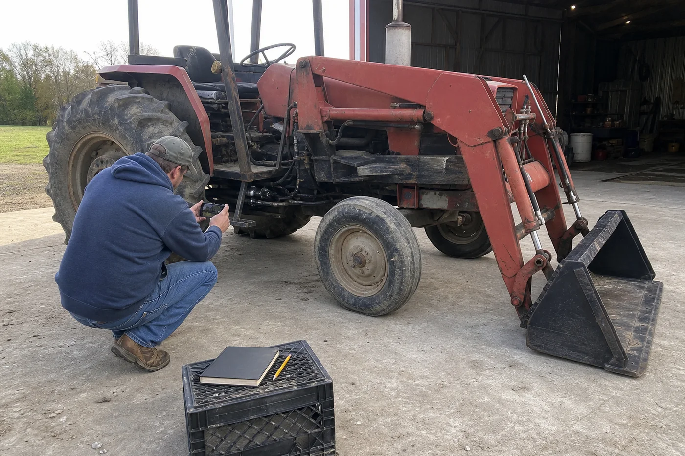 Documenting a suspected leak with a phone and notebook
